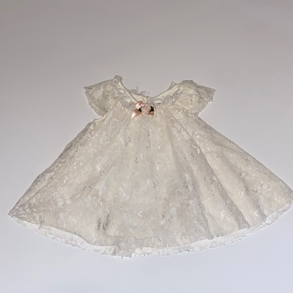 Baby Starters Cream Lace Bodysuit with Pink Bow Accent